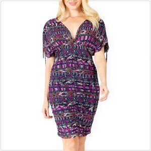 Vertigo Paris Printed The Masai V-Neck Ruched Mesh Bodycon Dress NWT New XS